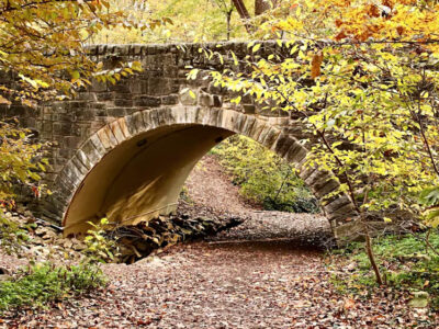 The old stone bridge inside Tregaron Conservancy. (Photo by Nevin Martell for the Washington Post)