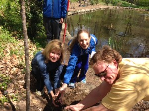 Tregaron Conservancy Executive Director Bonnie LePard, Peace Runner Suprabha Beckjord and One Yard at a Time Landscaping owner Dave Bowen