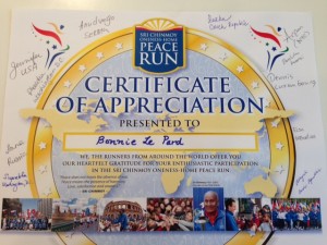 Peace Run Cert of Appreciation