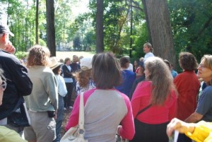 Executive Director Bonnie LePard speaks to large tour group at Tregaron - Sept. 26, 2010