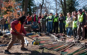 Casey Trees employee shows proper planting technique (Photo by Michael Mitchell)