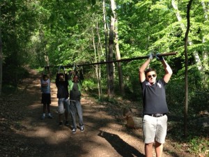 WIS students to the rescue during community service at Tregaron (Photo by Bonnie LePard)